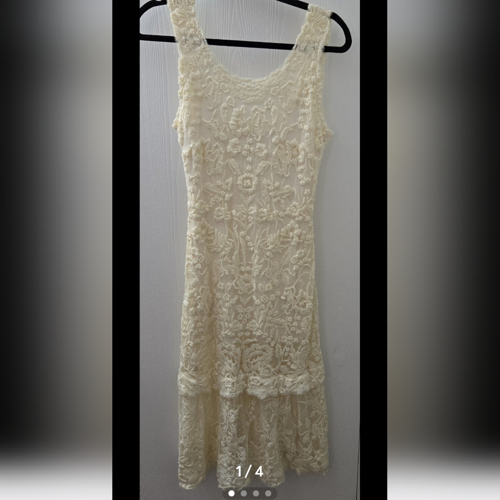 Candela Free People Floral Lace Midi Dress in Cream